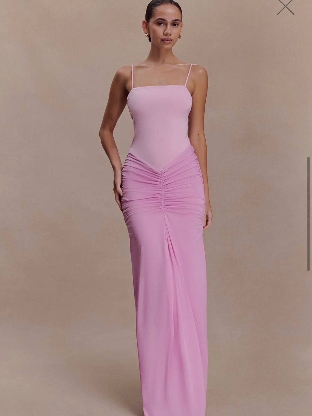 Meshki Pink Strapless Ruched Column Gown - Picture 3 of 4